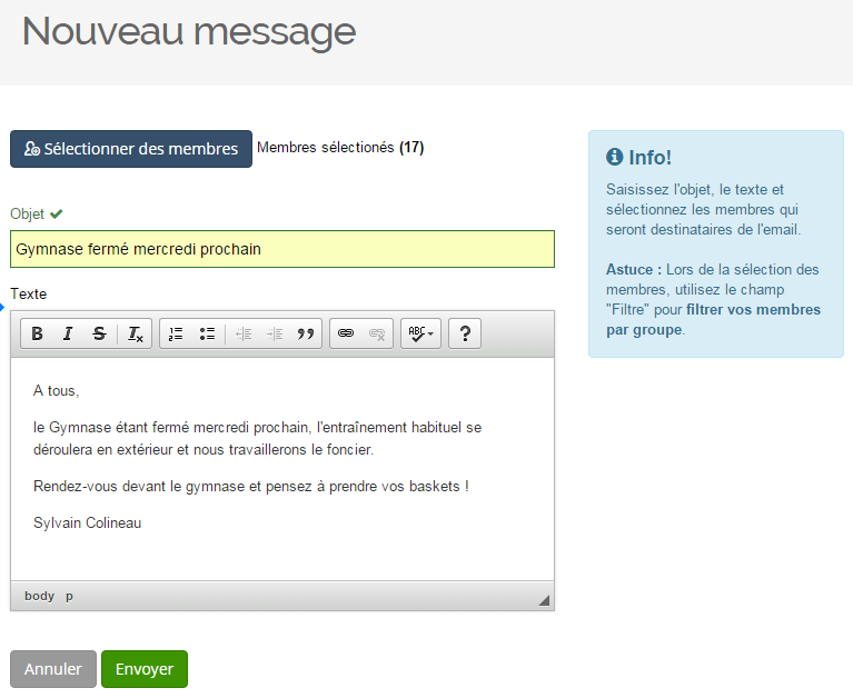 Envoyez un message Envoyez un message