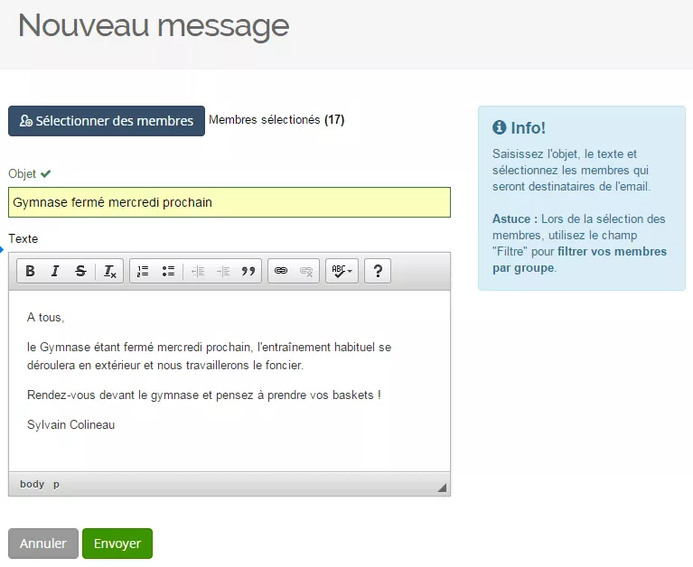 Envoyez un message