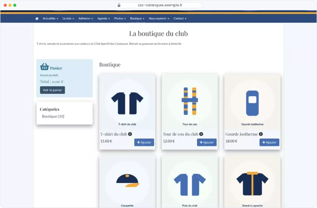 Capture du logiciel Pep's Up — Boutique en ligne