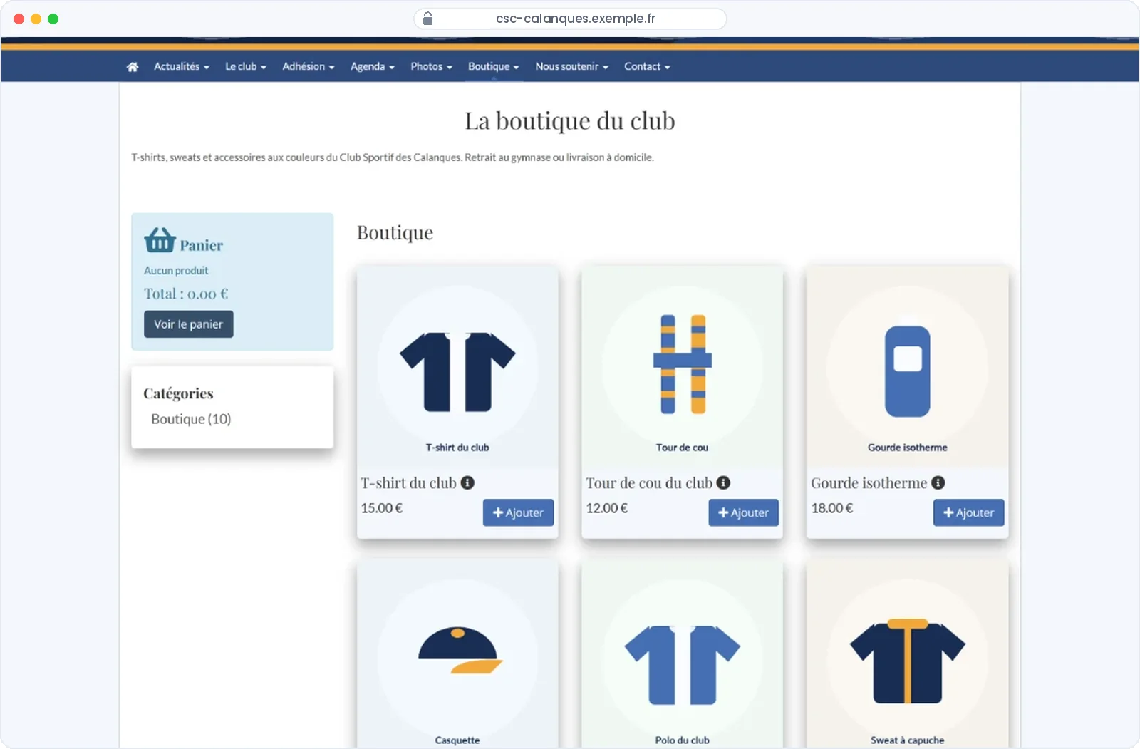 Capture du logiciel Pep's Up — Boutique en ligne