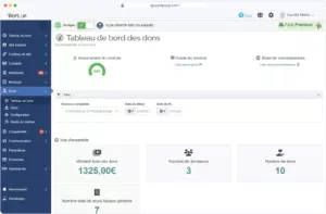 Capture du logiciel Pep's Up — Dons et reçus fiscaux