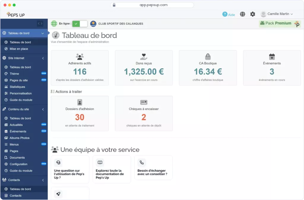 Capture du logiciel Pep's Up — Logiciel en ligne