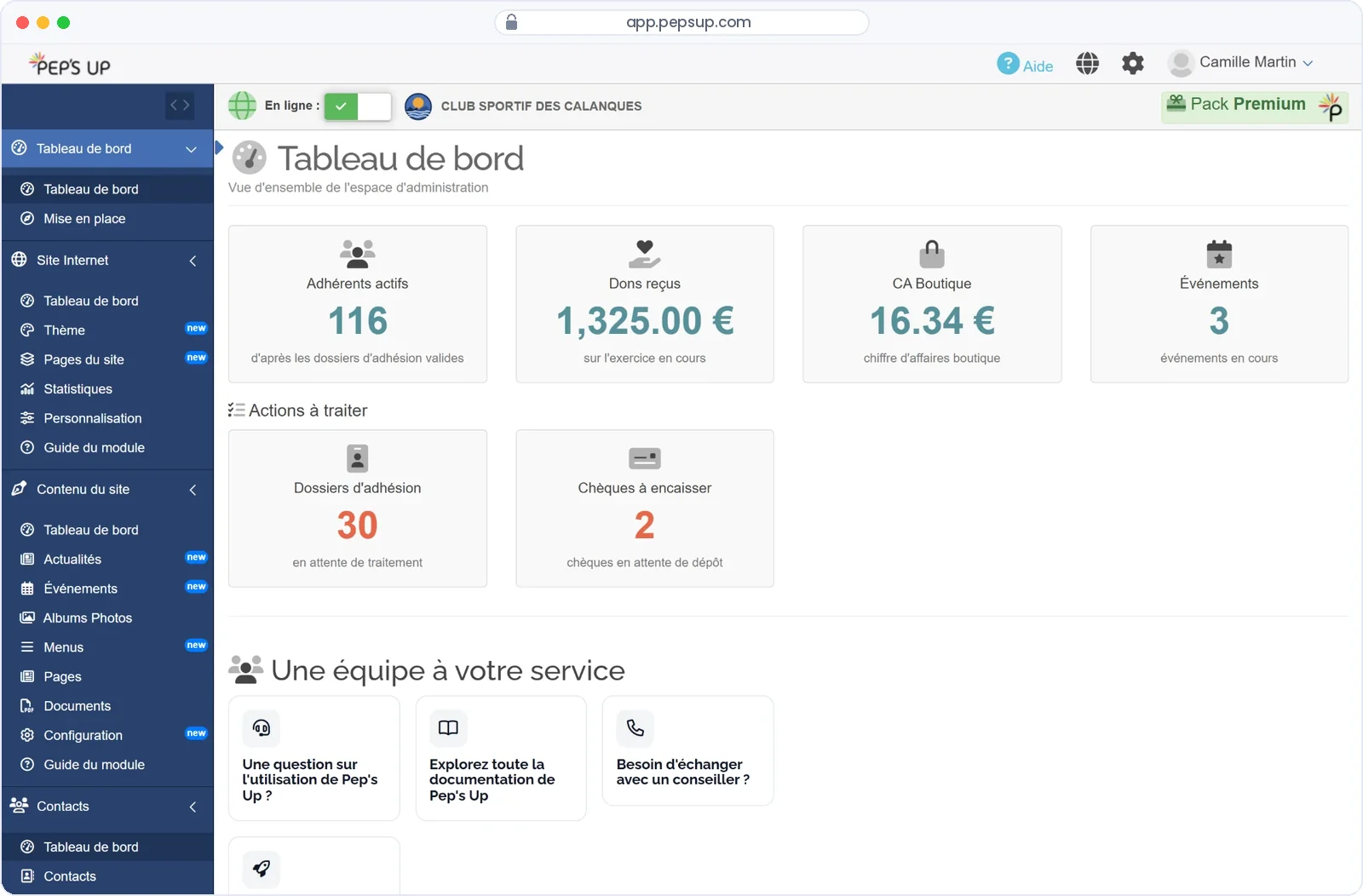 Capture du logiciel Pep's Up — Logiciel en ligne