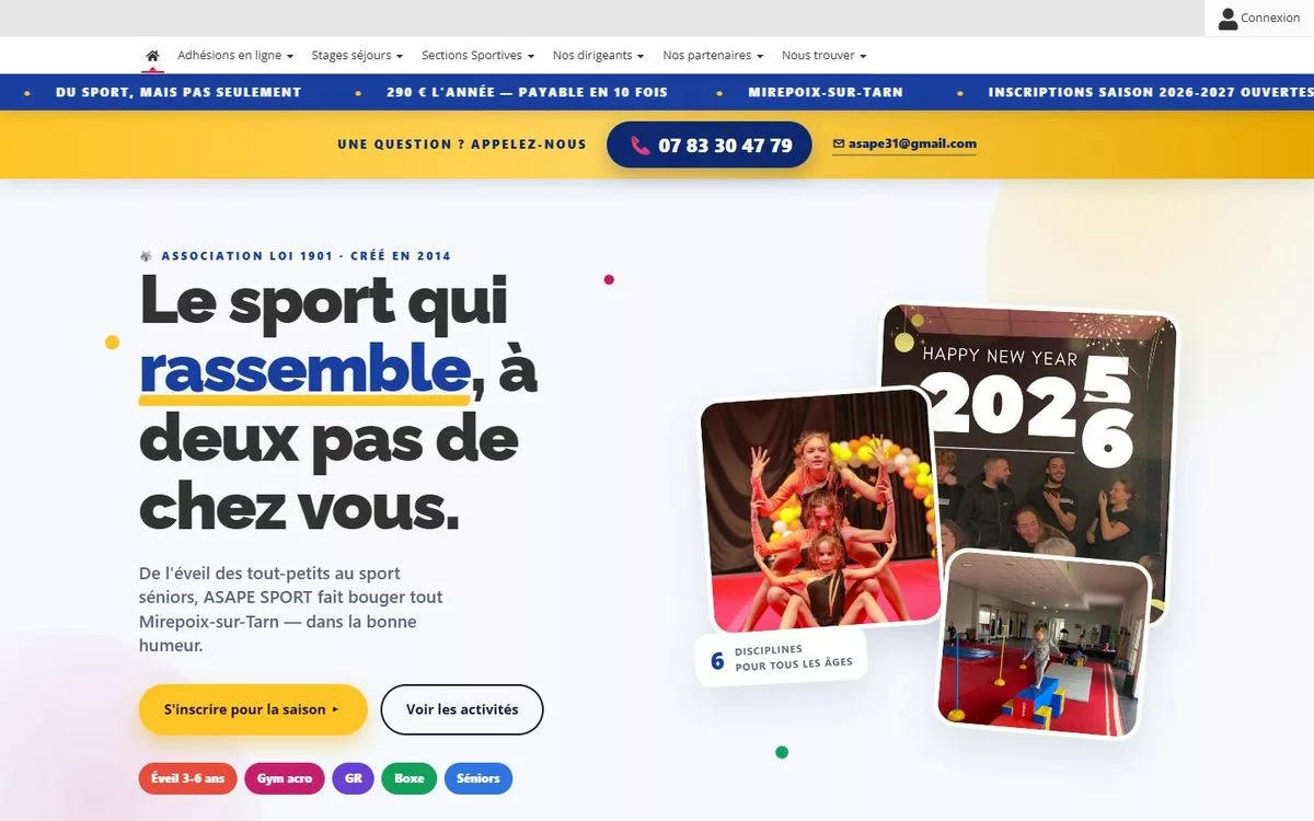 Page d’accueil du site d’ASAPE Sport