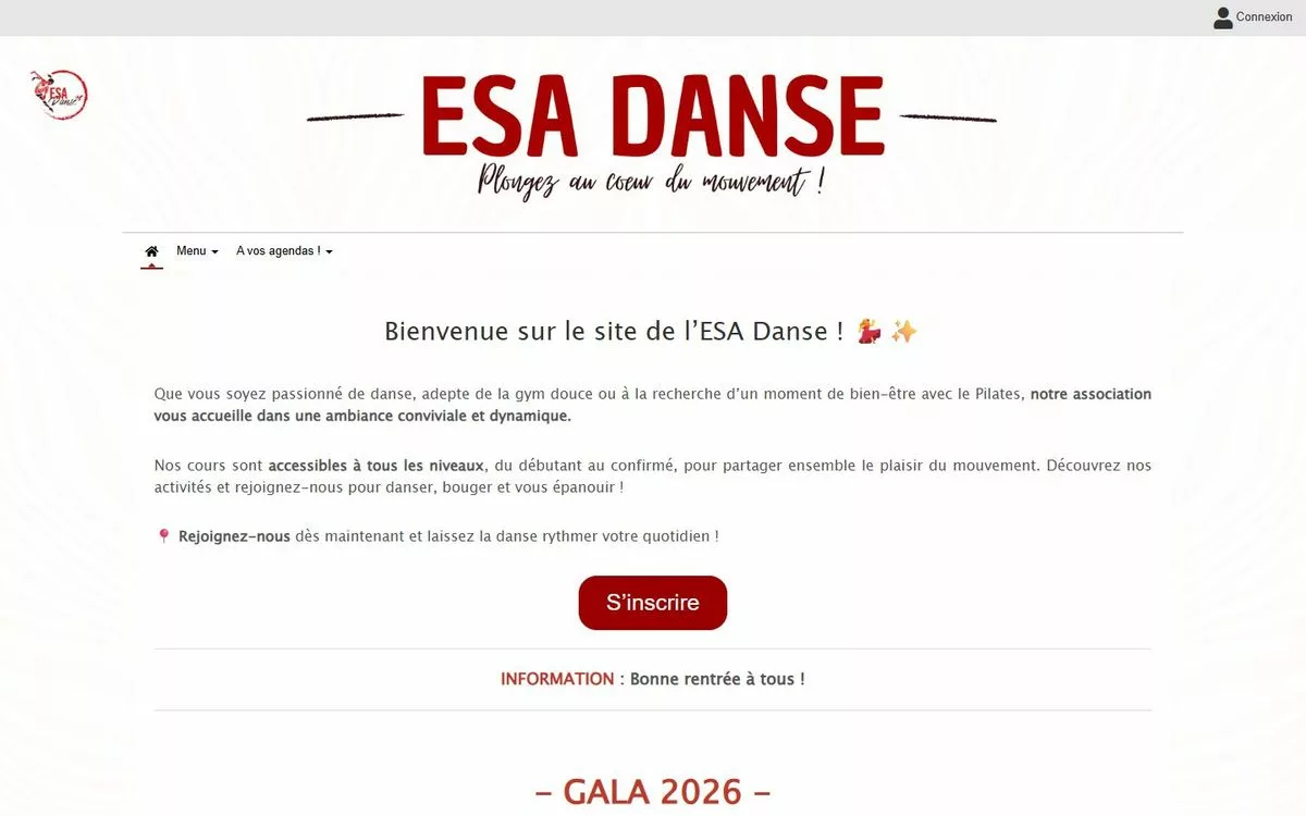 Page d’accueil du site d’ESA Danse