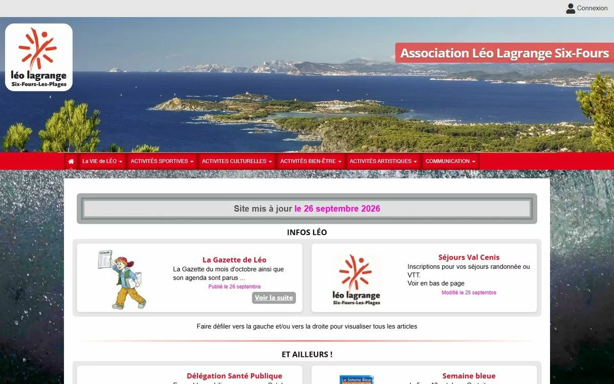 Page d’accueil du site de l’association Léo Lagrange Six-Fours