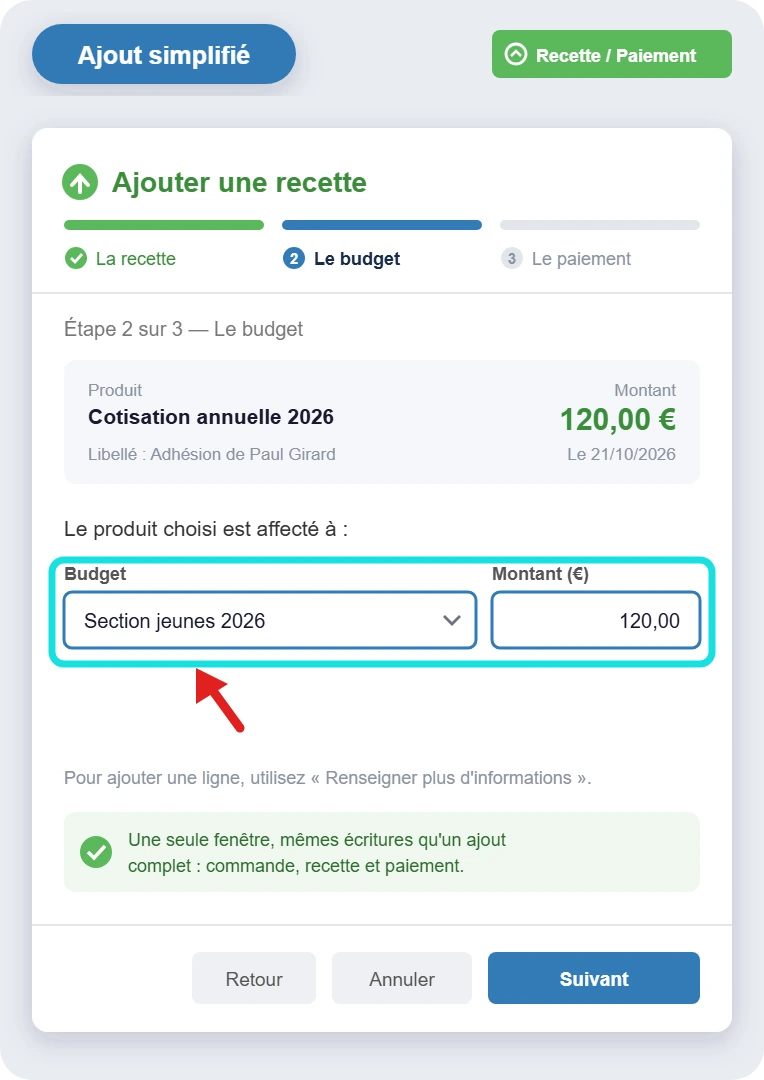 Ajout simplifié d’une recette ou d’une dépense
