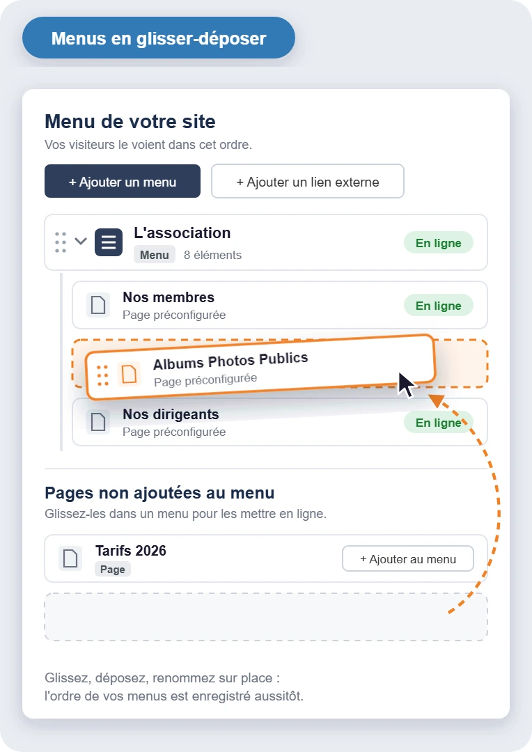 Menus en glisser-déposer