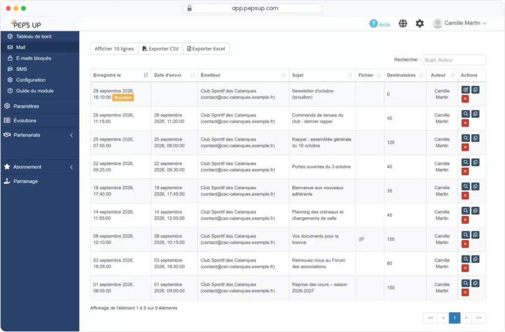 Capture d’écran Pep’s Up : Historique des e-mails et SMS