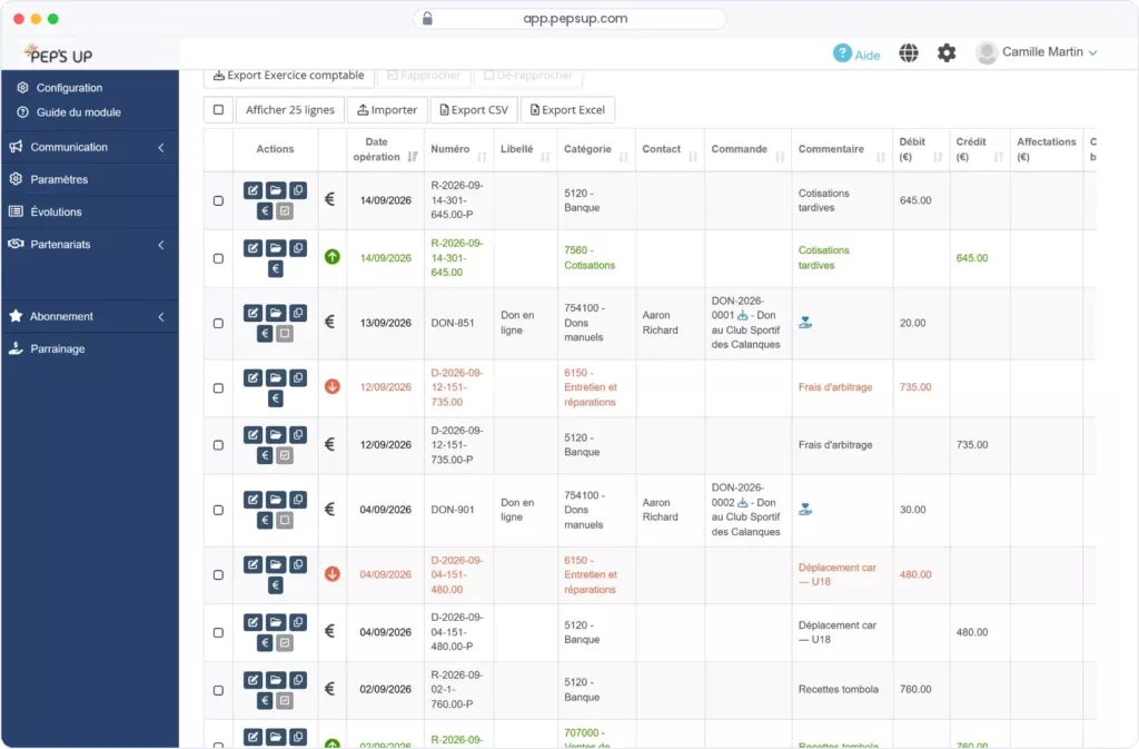 Capture d’écran Pep’s Up : Journal des opérations comptables